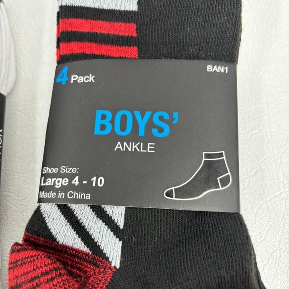 Ankle Socks 4 Pack Lot of 2 Boy's Large 4-10 Black White Red Multicolor - Picture 5 of 7